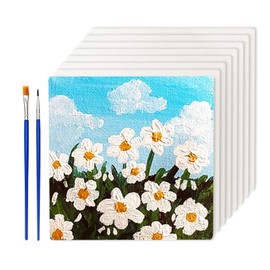 SwirlColor Canvas for Painting, 10 x 10 cm, White Blank Canvas for Drawing, Pack of 8, with Brush, 2 Pieces