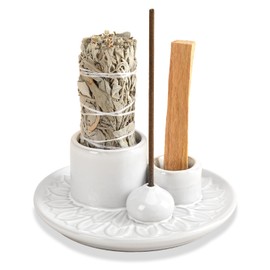 Palo Santo Sticks Holder, Multi-Purpose Handmade Ceramic Incense Burner for Palo Santo Incense Sticks, Sage Holder for Burning, Ash Catcher Tray for Meditation Yoga Room-White