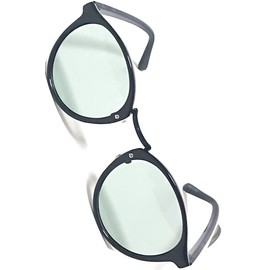 Bliss Leather Combi Boston Unisex Colored Lenses, Classic Frame, Clear, Lightweight, UV Protection, UV Protection, Black × Large Green