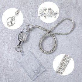 Heclia Retractable ID Badge Holder with Bling Neck Strap Lanyard Bling Badge Reel with Clear Card Holder Detachable Neck Strap Lanyard for Women Teacher Nurse Doctor Office Worker Silver
