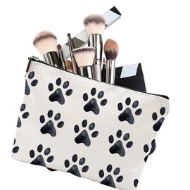 iapodiad - Bolsa de cosméticos con flores abstractas, impermeable, pequeña bolsa de viaje portátil para mujeres y niñas, viajes, estudio, almacenamiento diario, Estampado de huellas de perro., Una talla