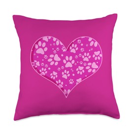 Cute Pets Lovers Animal Designs - Dogs & Cats Pink Heart Animal Paws Print Pattern Cute Dog Cat Love Pets Throw Pillow, 18x18, Multicolor