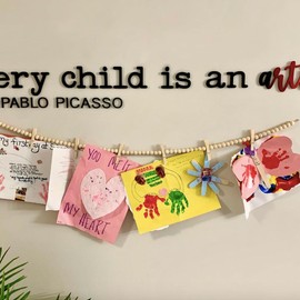 Wooden Bead Garland with Clips - Kid's Art & Photo Display for Boho Playroom & Nursery Decor