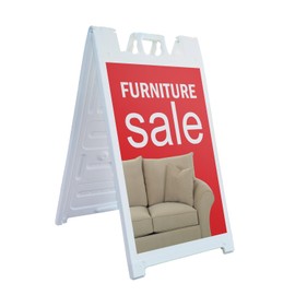 A-Frame Sidewalk Furniture Sale 24" x 36" Double Sided A-Frame Sidewalk Sign, Includes 2 Plastic Inserts | Foldable Portable White Signicade Sandwich Board Signs
