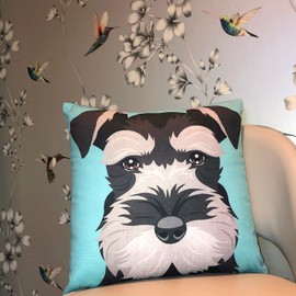 The Beach Stop Decorative Miniature Schnauzer Dog Scatter Cushion Cover | Home Decor Gift Idea | 45x45cm 18x18” | Light Blue