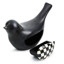 MACKENZIE-CHILDS Birdy Hide-a-Key, Decorative Outside Key Hider, Black-and-White Courtly Check