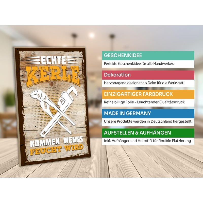 schilderkreis24 - Wooden Sign for Craftsmen "Echte Kerle kommen wenn