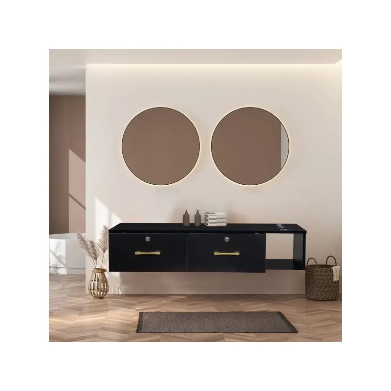 Salon Cabinet Black 15 Cm Particleboard With Hemp Surface Two