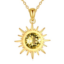 VONALA Sun Necklace Sun Citrine Necklace 925 Sterling Silver Plated with 14K Yellow Gold Pendant Necklace for Women Men
