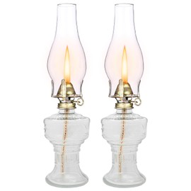 2 Pcs Chamber Oil Lamps for Indoor Vintage Kerosene Lamp Rustic Hurricane Kerosene Lantern with Adjustable Fire Wick Lighting Oil Lantern for Tabletop Decor and Emergency Lighting (Clear)