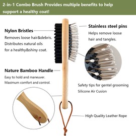 Double-Sided Pet Grooming Brush With Bamboo Handle, Slicker and Bristle Combo for Dogs and Cats