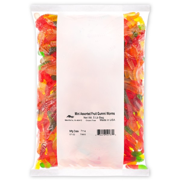 Albanese World's Best Mini Assorted Fruit Gummi Worms, 5lbs of Candy