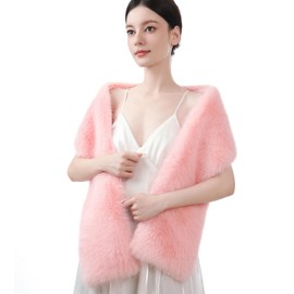 Dikoaina Women's Winter Fake Faux Fur Scarf Wrap Collar Shawl Shrug (63"/160cm, New Pure Pink)