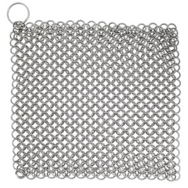 Stainless Steel Chainmail Scrubber with Steel Ring for Tough Cleaning - Large, Heavy-Duty Dish & Pot Cleaner