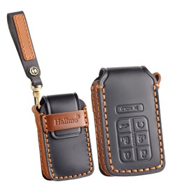 ontto Car key cover fit for Honda Accord Civic Pilot CRV HRV CRZ Fit Ridgeline Passport JED Spirior handmade leather key case holder keyring keychain Smart Key Shell Accessories 7 buttons Black