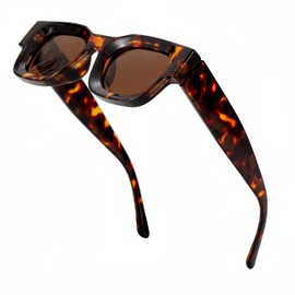 Teumire Retro Rectangle Polarized Sunglasses for Small Face Women Men Chunky Square Thick Frame Glasses UV400 Protection(Tortoise/Brown)