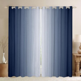Navy Blue and White Darkening Drapes Gradient Style Curtains for Bedroom Living Room For Kids Women Men Ombre 30%-50% Blackout Curtains Geometric Window Treatments W46*L54