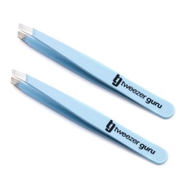 Tweezer Guru Tweezers for Women - 2pc Slant Pointed Precision Tweezers for Eyebrows & Ingrown Hair Removal - Blackhead and Splinter Tweezer with Sharp Needle Nose Point for Plucking (Black)