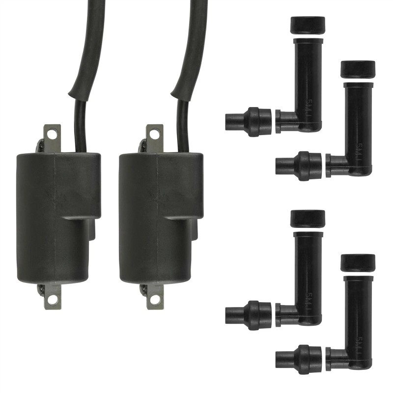 Caltric 2x Ignition Coil With Spark Plug Caps For Yamaha