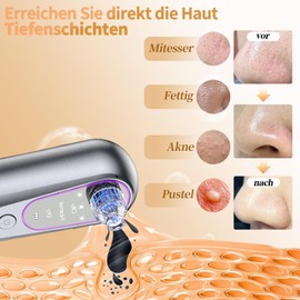 Mitesserentferner Porenreiniger,Gesicht Porensauger,Blackhead Remover Pickelentferner,Mitesser Entferner mit 5 Austauschbare Saugköpfe und 3 Gesichtsreinigung Modus von Blackheads, Pickel, Fett