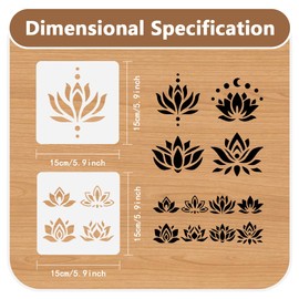 DOODLREAM 6pcs Lotus Flower Wall Stencil Templates 15 x 15cm Reusable Plastic Stencil for Painting on Wood Floor Tile Fabric Glass Furniture DIY Home Decor