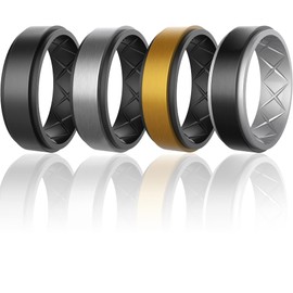 Zollen 4 Packs Breathable Mens Silicone Wedding Rings, Rubber Wedding Engagement Ring Bands for Men for Sports Workout, Size 8