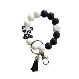 Fuqimanman2020 Highland Cow Wristlet Keychain Animal Silicone Bead Keyring with Tassel for Women Animal Lover-panda