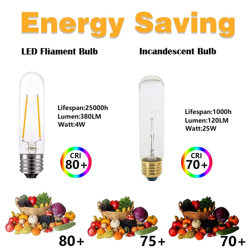 T10 Edison LED Tube Bulbs - Warm White, 2700K, Dimmable