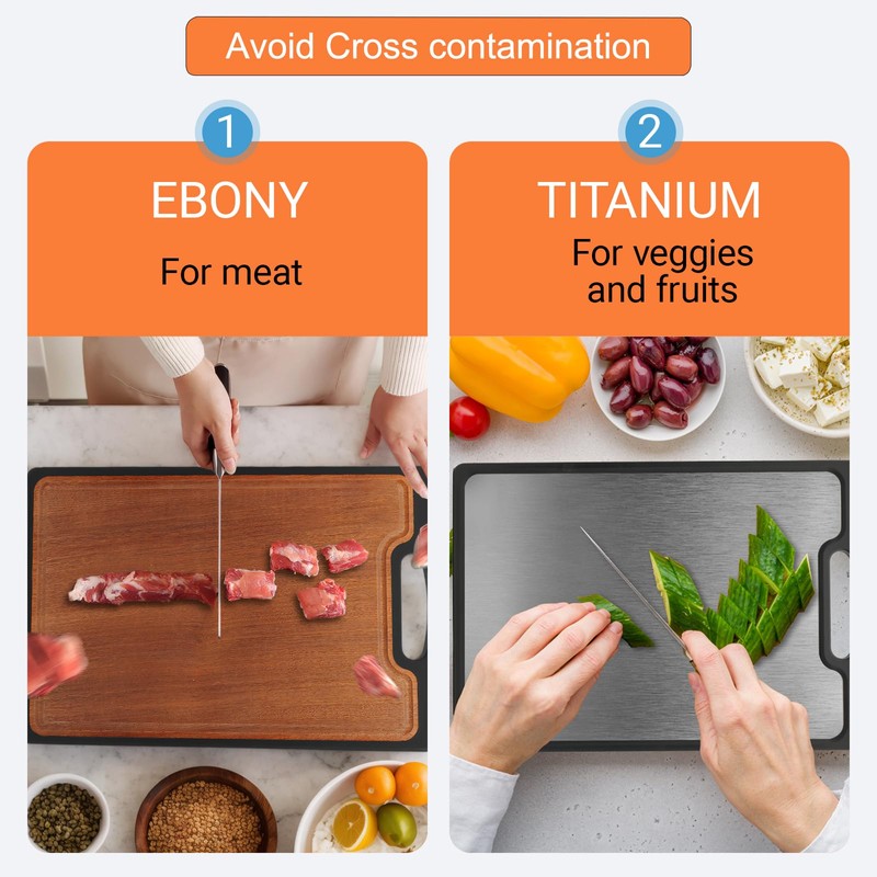Titanium Cutting Boards Double Sided for kitchen, Ebony Wood Chopping