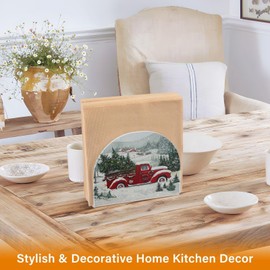 Red Christmas Truck Snow Winter Napkin Holder Acrylic Napkin Holders for Tables Paper Napkin Holder Stand Tabletop Kitchen Restaurant Standing Napkin Dispenser for Kitchen Dining Table Farmhouse
