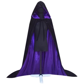 Charm&Cstay Black and Purple Cloak with Hood for Men and Women, Raven Cape with Lined Hood(X-Large)