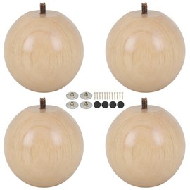 Kuabiz 4 Inch Wooden Sofa Legs Set of 4 Natural Wood Round Sofa Legs with Mounting Plate Screws Solid Wood Furniture Feet for Couch Bed Cabinet Bookcase Ottoman