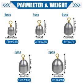 Eco-Friendly Fishing Sinker Weight Kits Bass Casting Sinkers Fishing Hooks Lure Connector Iron Weight for Saltwater Freshwater with Tackle Box (25PCS/BOX)