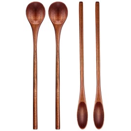 Wooden Coffee Spoons Long Handle Mixing Teaspoon Handmade Wood Stirring Spoon for Kitchen Stirring