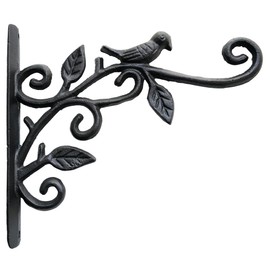 Cast Iron Metal 9.5" Hanging Planter Flower Pots Bracket Bird Feeder Hook Wind Chime Lanterms Hanger with Double Sided Bird for Indoor Outdoor Wall Fence Deck Trees Patio Garden Post Arm
