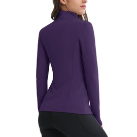 MAGCOMSEN Womens Quarter Zip Pullover Fleece Lined 1/4 Athletic Running Jackets Long Sleeve Thermal Workout Shirts Sweatshirts Base Layer Deep Purple S