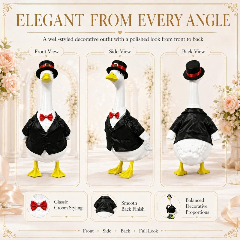 Porch Goose Outfit for 23"Statue, Black Groom Suit with Hat