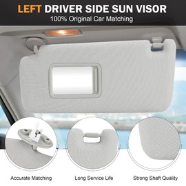 Left Driver Side Grey Sun Visor with Vanity Light Fit for Toyota 4Runner 2010-2023 Sunvisor Replacement 74320-35A91-B1