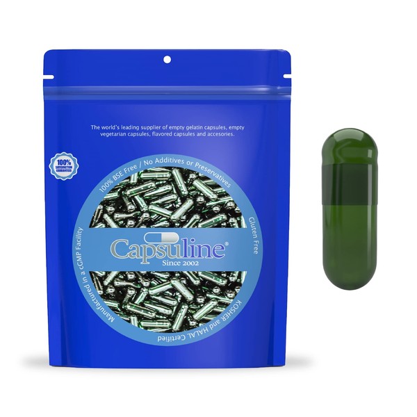 Capsuline Chlorophyll Colored Size 00 Empty Vegan Capsules - 1000 Count - Empty Veggie Pill Capsules - DIY Vegetable Capsule Filling - Empty Caps - Kosher Non-GMO Certified (Green)