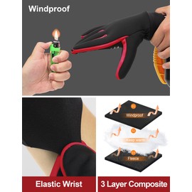 KUTOOK Waterproof Gloves Thermal Cycling Sports Football Men Winter Glove Heated Running Hiking Skiing Rock Climbing Warm Windproof Montane Adult Thermal Windstopper Riding Touch Screen Red 2XL