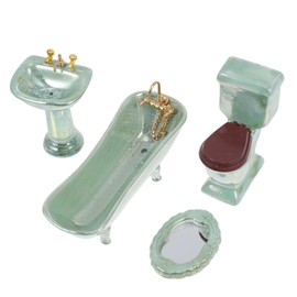 NUOBESTY Home Decor 1: 12 Miniature Porcelain Bathroom Set Toilet Basin Bathtub Mirror Miniature Ornaments for Doll House Plant Pot Decoraciones para Salas De Casa