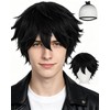 TIKJOYS Short Black Layered Wig for Men Fluffy Wig Black