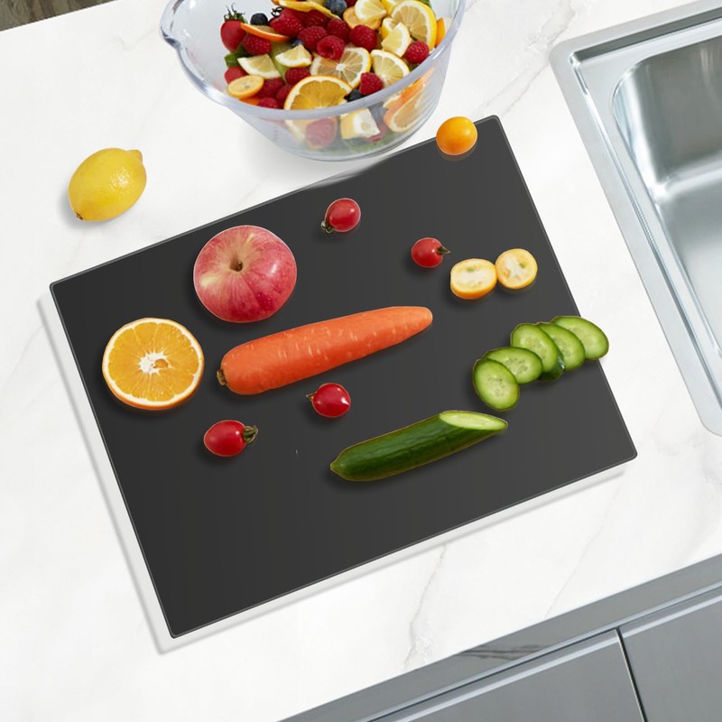 Mymonfif Tempered Glass Cutting Board for Kitchen, Black Glass Board