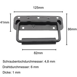 ORTAVA Pack of 2 Folding Handles, Spring-Loaded Crate Handle, Cold Rolled Stainless Steel, Hardware Boxes, Bow Handle, Suitcase Handle, Black Carry Handle for Toolbox Door (125 mm)