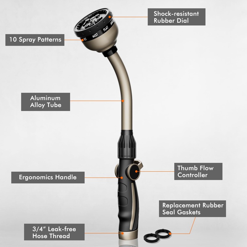 RESTMO Watering Wand Heavy Duty, Metal Garden Hose Wand with