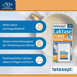 tetesept Lactase 7,000 – 3 Doses of 90 Pieces – Lactase Tablets for Lactose Intolerance – Dietary Supplement with Immediate Effect & 6h Long-Term Depot