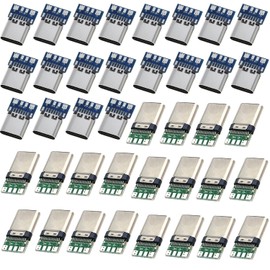 RUNCCI-YUN Micro USB C Male Socket Soldering, 24 Pins USB 3.1 Type C Male & Female SMT Type with Plug Board USB Breakout Board for Soldering Wires and Cables 24P PCB Board Support Module 40 Pieces