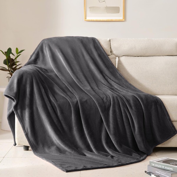 BEAUTEX Fleece Throw Blanket for Couch Sofa or Bed Throw Size, Soft Fuzzy Plush , Luxury Flannel Lap Blanket, Super Cozy and Comfy for All Seasons (Graphite, 50" x 60")