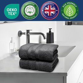 Towelogy ZHT_09 Premium Hand Towels - 100% Zero Twist Cotton Ultra Soft & Highly Absorbent Tear & Fade Resistant 50x80cm (2, Charcoal Grey)
