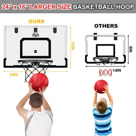 HYES 24" x 16" Large Basketball Hoop Indoor for Adults, Over The Door Basketball Hoop with Sturdy Backboard, Big Basketball Toys Gifts Ideas for Man Kids Teens Boys Girls, Black